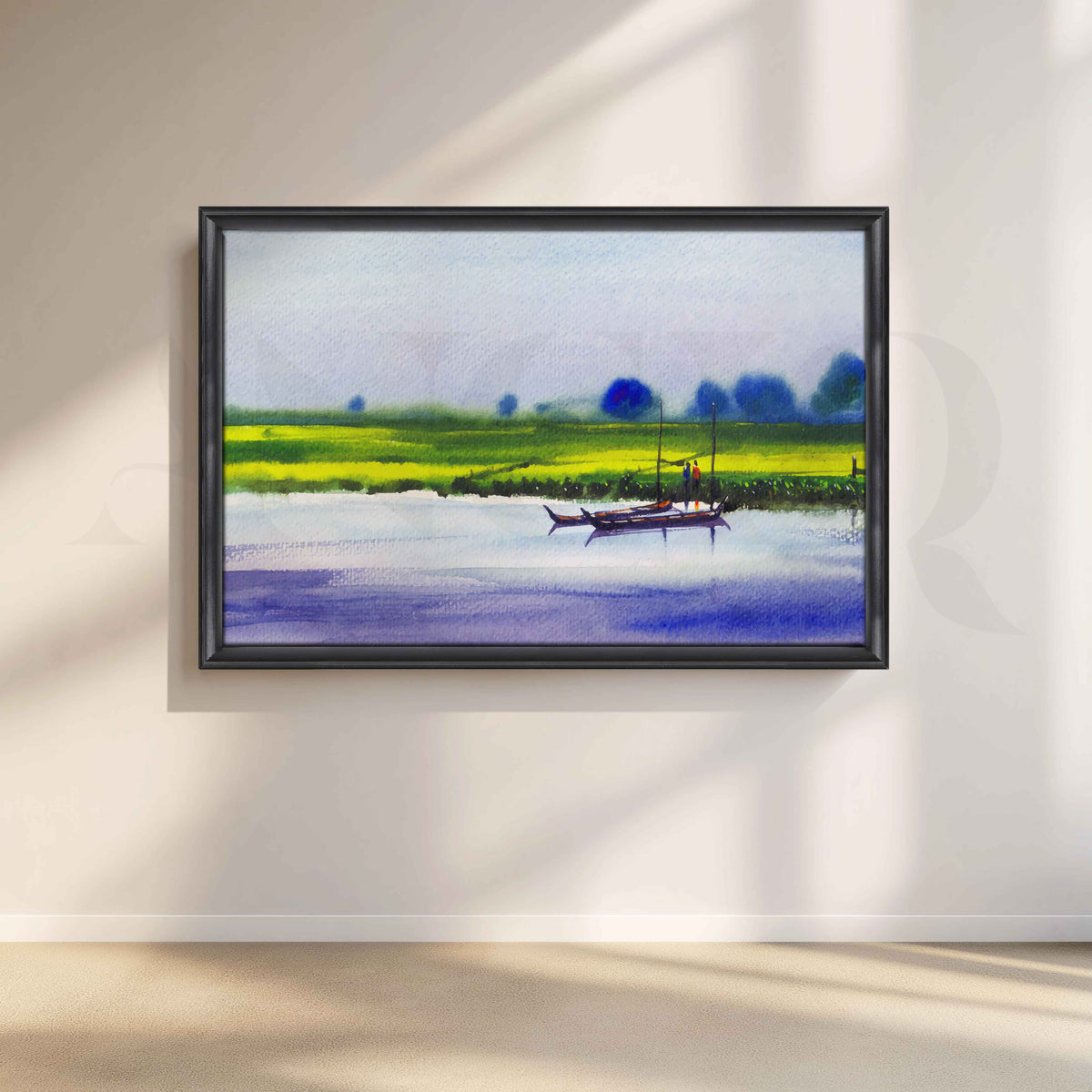 Riverside Boat Landscape Canvas Artwork – Asha Art Studio – Image 3