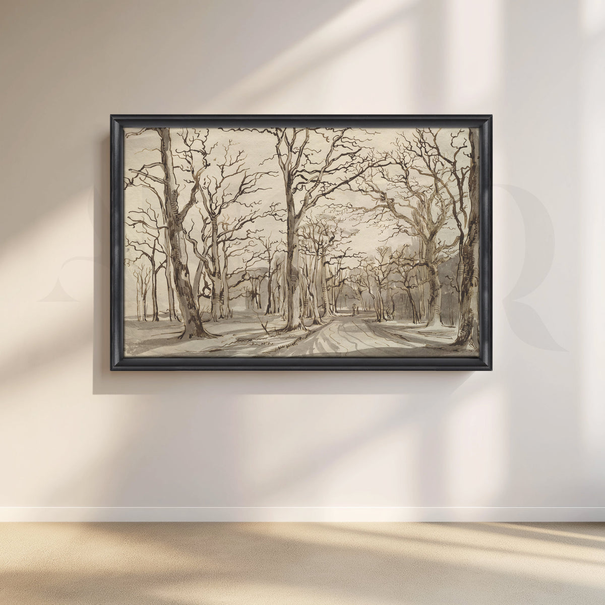 Monochrome Forest Path Trees Canvas Artwork – Asha Art Studio – Image 3
