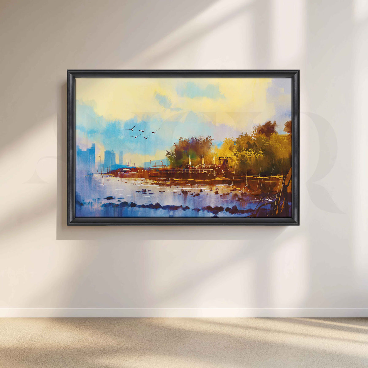 Serene Riverside Boat Canvas Artwork – Asha Art Studio – Image 3