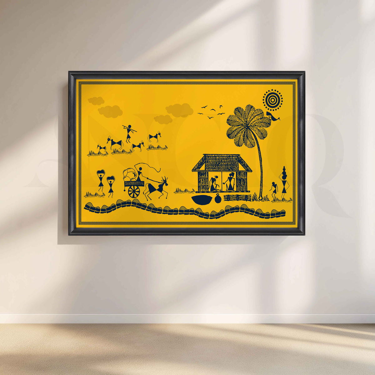 Warli Village Life and Palm Tree Tribal Artwork – Asha Art Studio – Image 3