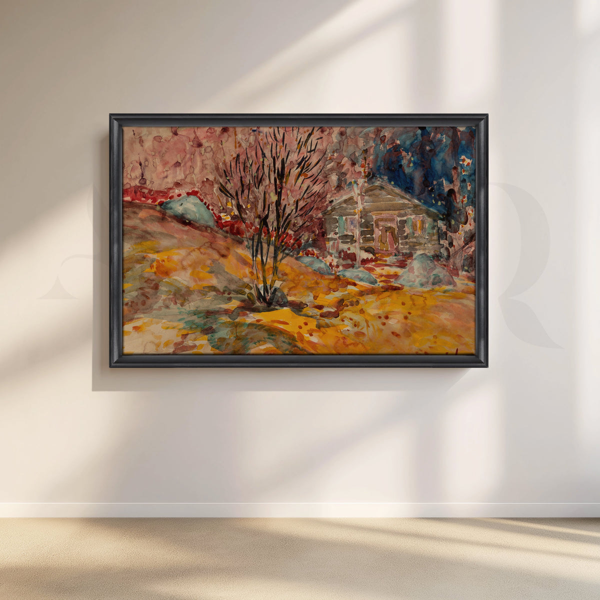 Autumn Cabin Hillside Canvas Artwork – Asha Art Studio – Image 3