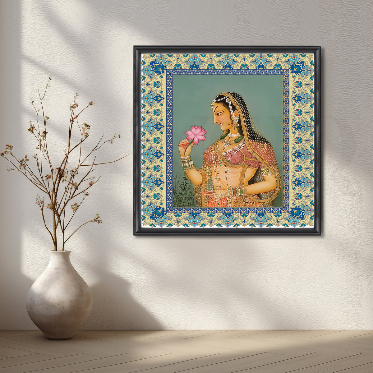 Noblewoman Adorned with Lotus in Hand Artwork – Asha Art Studio – Image 3