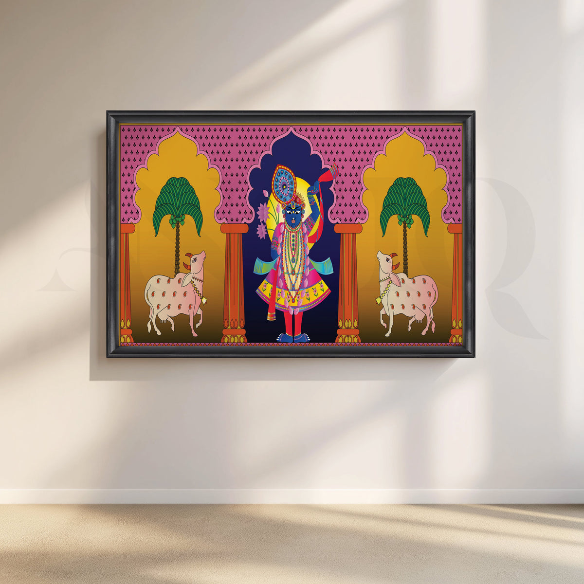 Pichwai Indian Krishna Canvas Wall Artwork – Asha Art Studio – Image 3