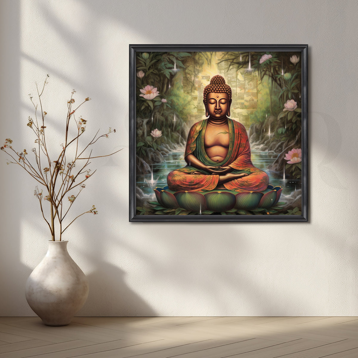 Buddha Meditating by Tranquil Waters Artwork – Asha Art Studio – Image 3