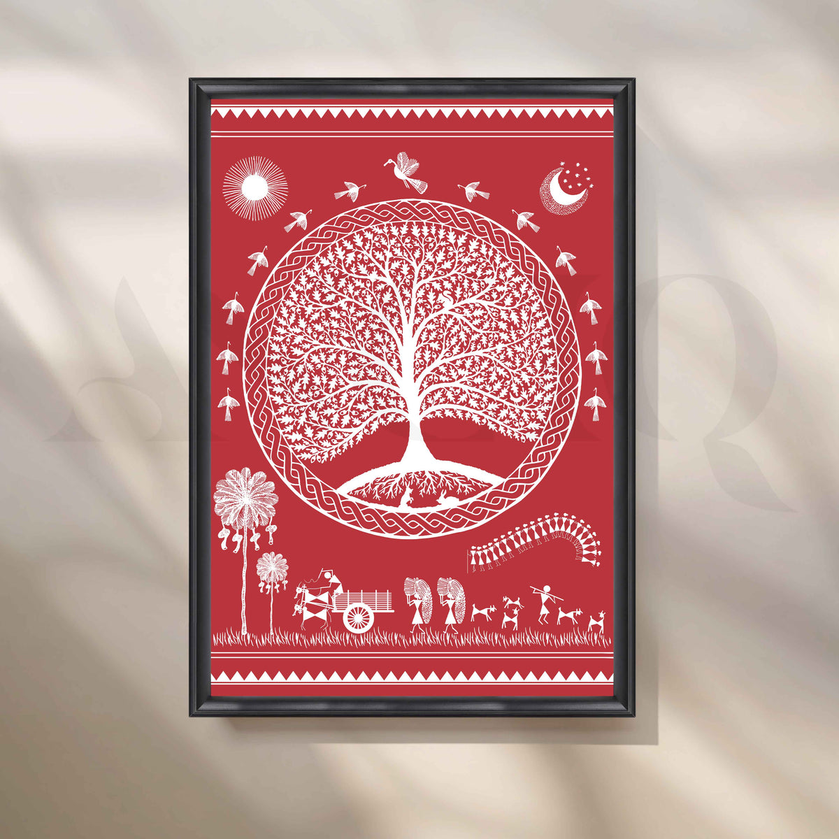 Red Warli Tree of Life Canvas Wall Art – Asha Art Studio – Image 3