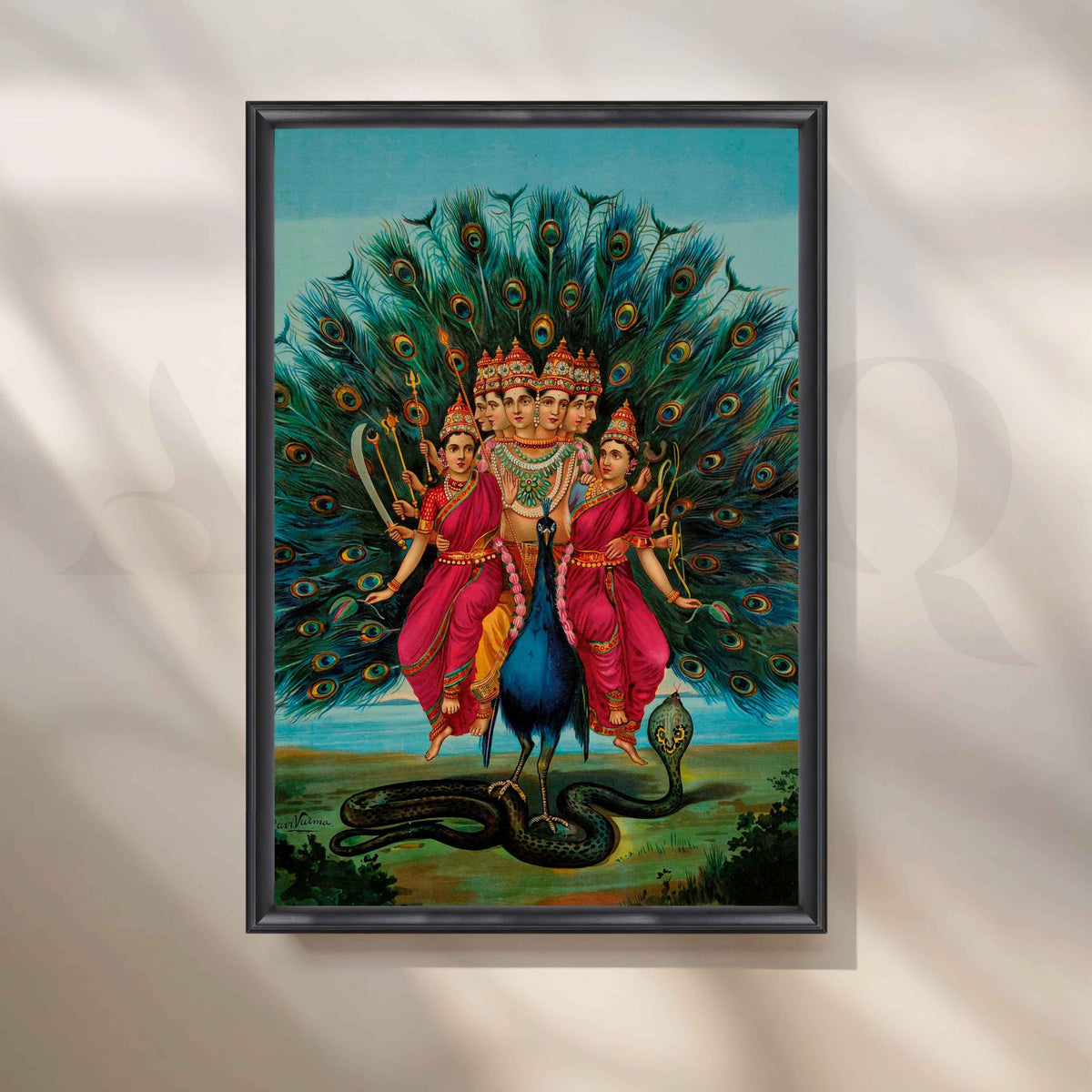 Sri Shanmukha Subramania Swami by Raja Ravi Varma Canvas Artwork – Asha Art Studio – Image 3