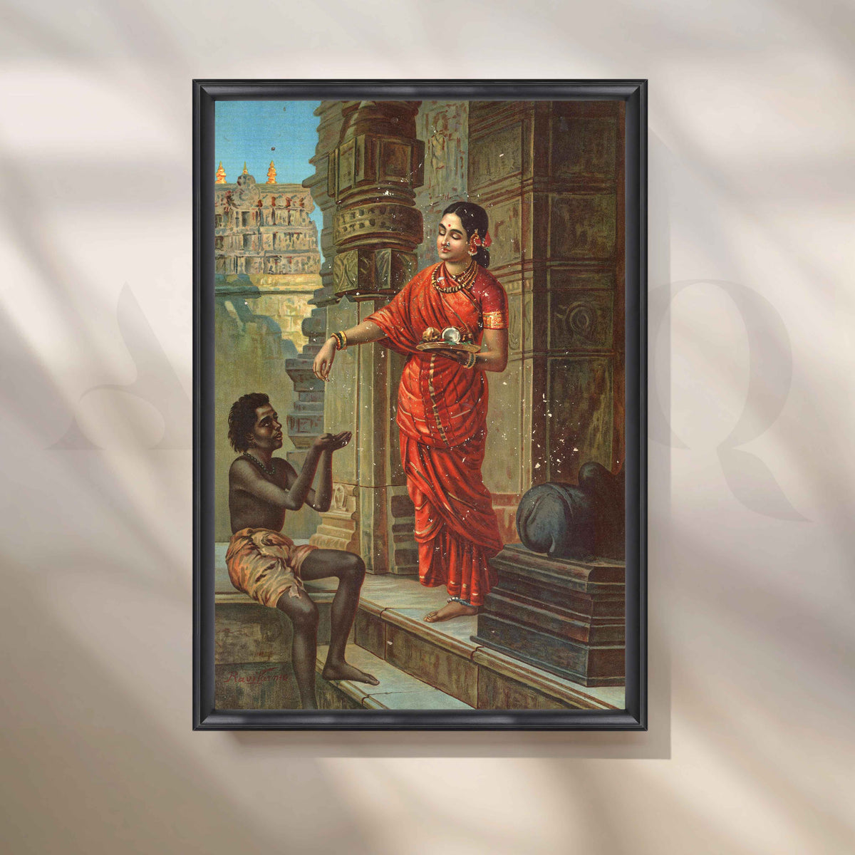 Lady Giving Alms by Raja Ravi Varma Canvas Artwork – Asha Art Studio – Image 3