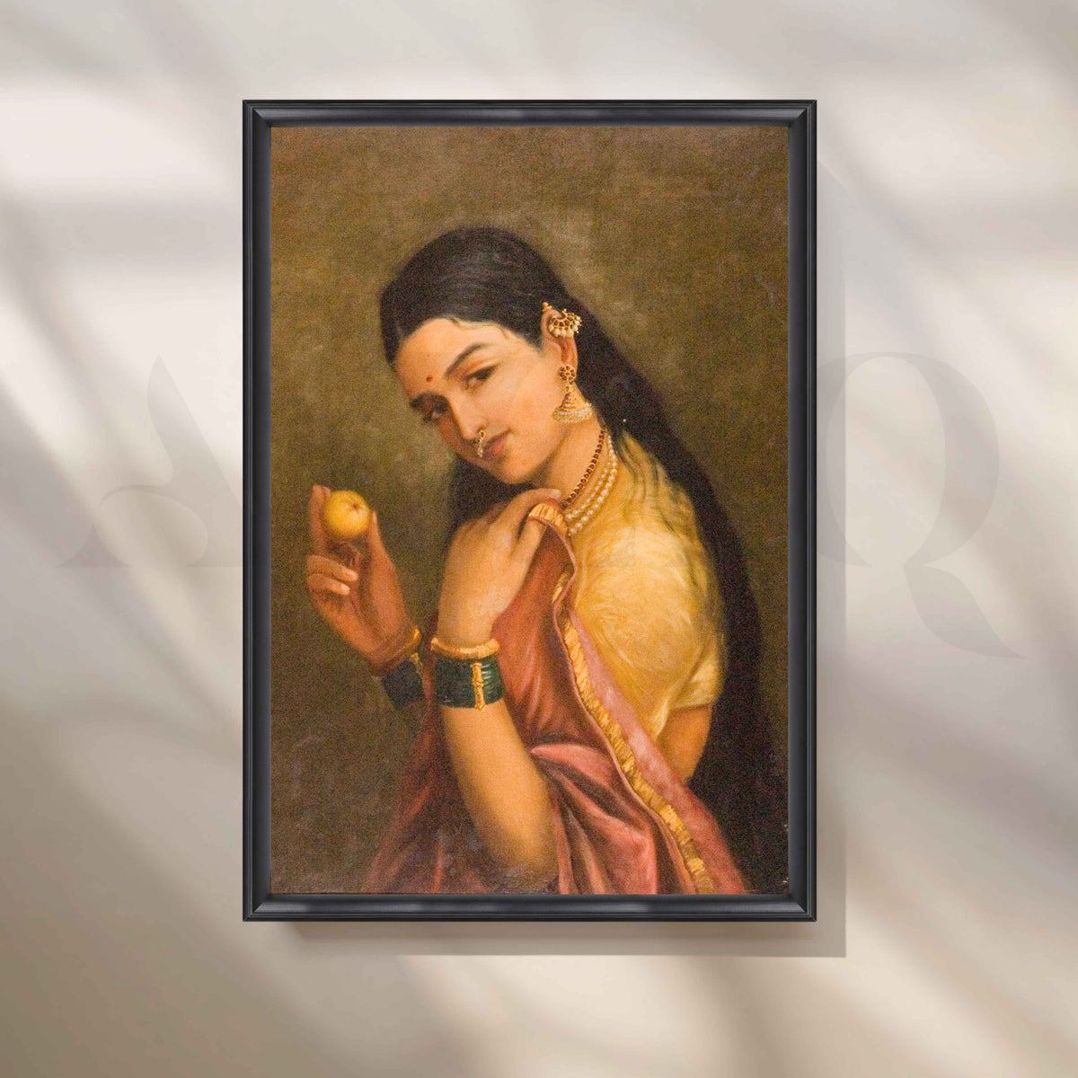 Woman Holding a Fruit by Raja Ravi Varma Canvas Artwork – Asha Art Studio – Image 3