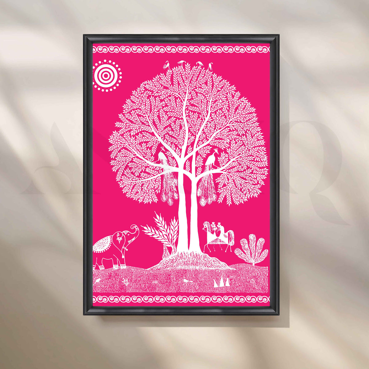 Pink Warli Tree of Life Canvas Wall Artwork – Asha Art Studio – Image 3