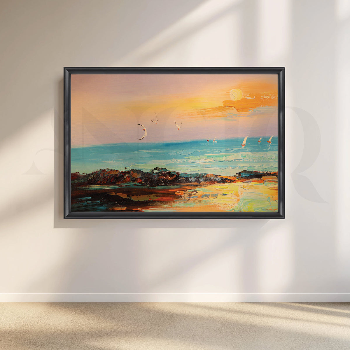 Graceful Birds Soaring Over the Beach Canvas Artwork – Asha Art Studio – Image 3