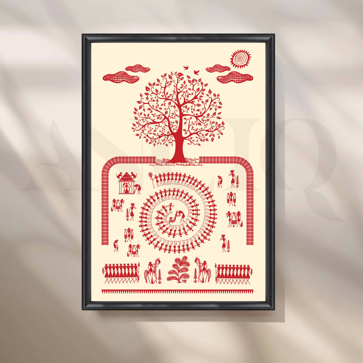 Warli Tree of Life Canvas Wall Artwork – Asha Art Studio – Image 3