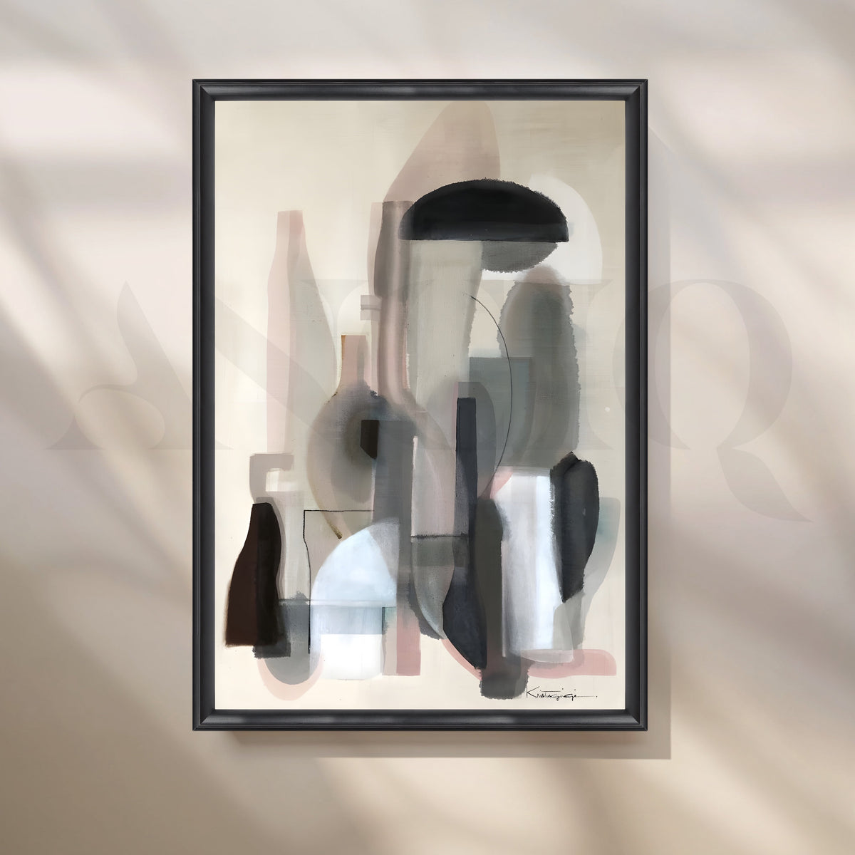 Muted Neutral Geometric Canvas Artwork – Asha Art Studio – Image 3