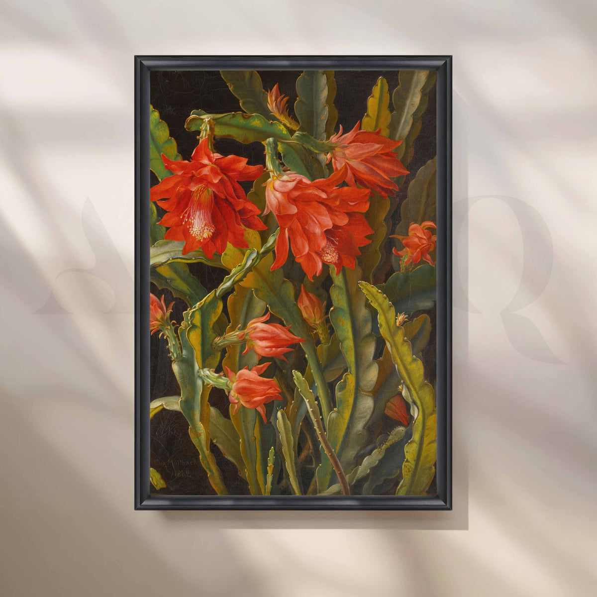 Vintage Red Cactus Bloom Canvas Artwork – Asha Art Studio – Image 3