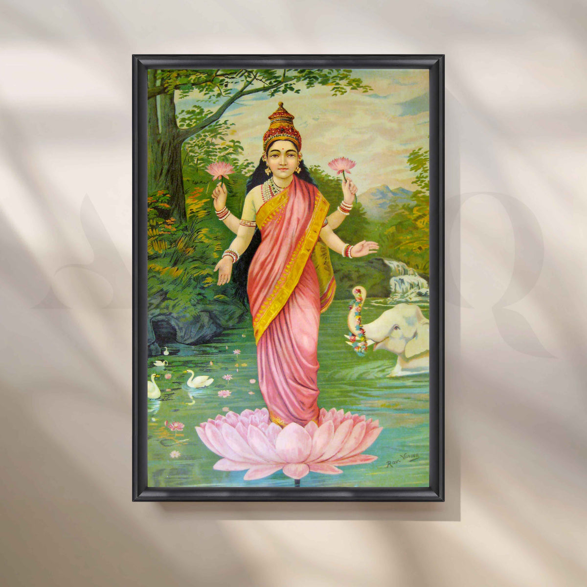 Goddess Lakshmi by Raja Ravi Varma Canvas Artwork – Asha Art Studio – Image 3