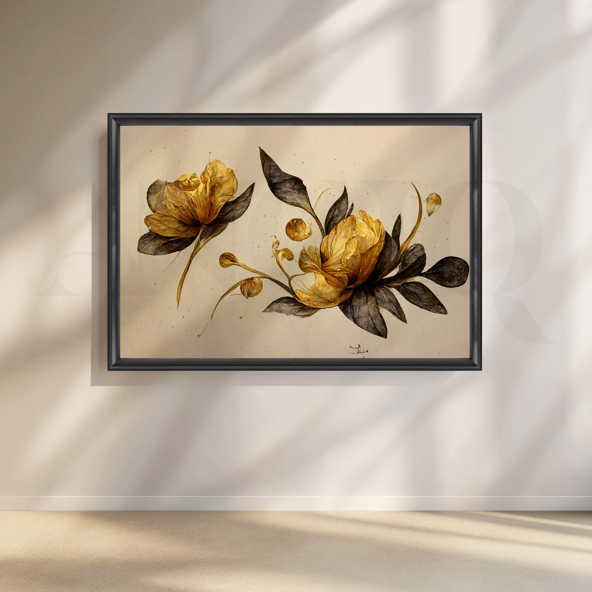 Elegant Golden Floral Canvas Artwork – Asha Art Studio – Image 3