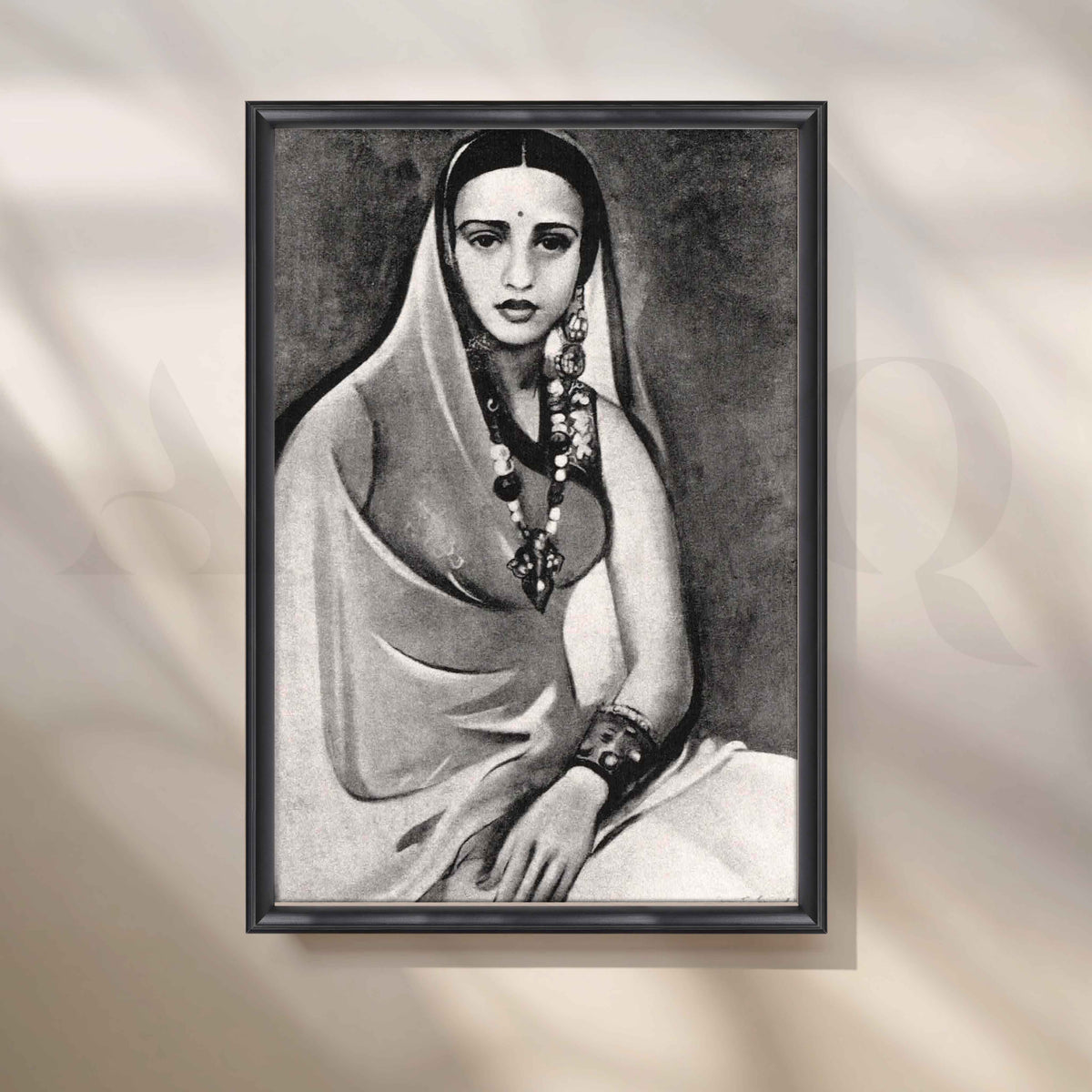 Amrita Sher-Gil in Graceful Sari Canvas Artwork – Asha Art Studio – Image 3
