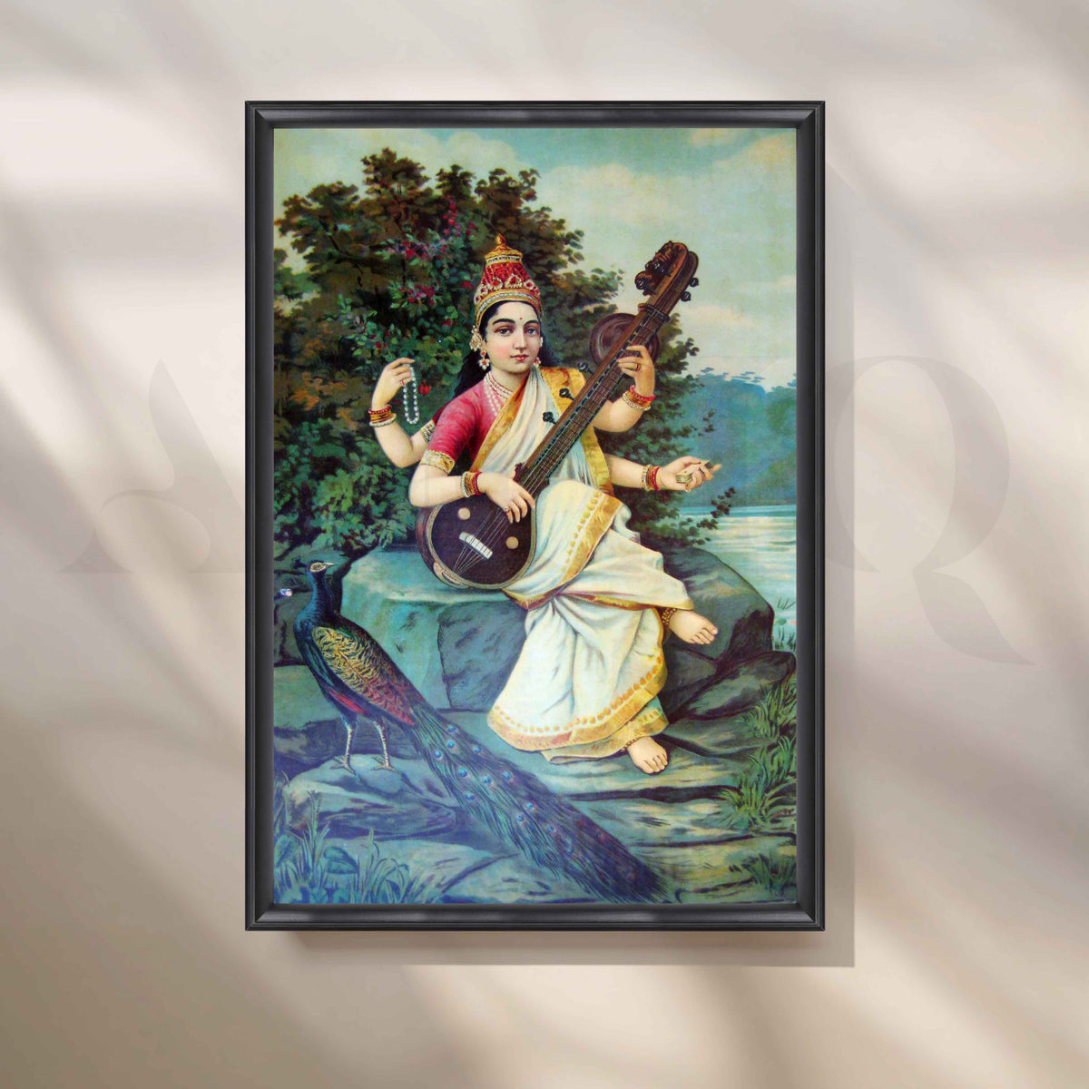Goddess Saraswati by Raja Ravi Varma Canvas Artwork – Asha Art Studio – Image 3