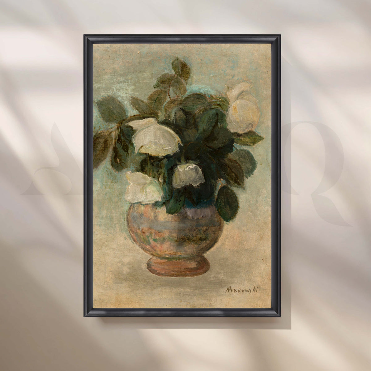 Vintage White Floral Vase Canvas Artwork – Asha Art Studio – Image 3