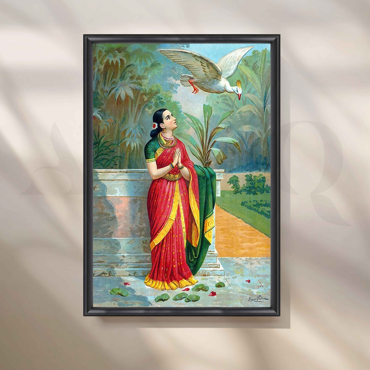 Damayanti Talking to a Swan by Raja Ravi Varma Canvas Artwork – Asha Art Studio – Image 3