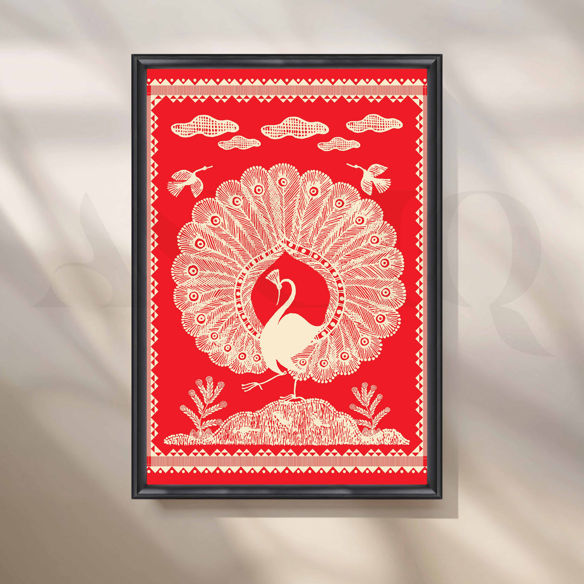 Warli Peacock Canvas Artwork – Asha Art Studio – Image 3