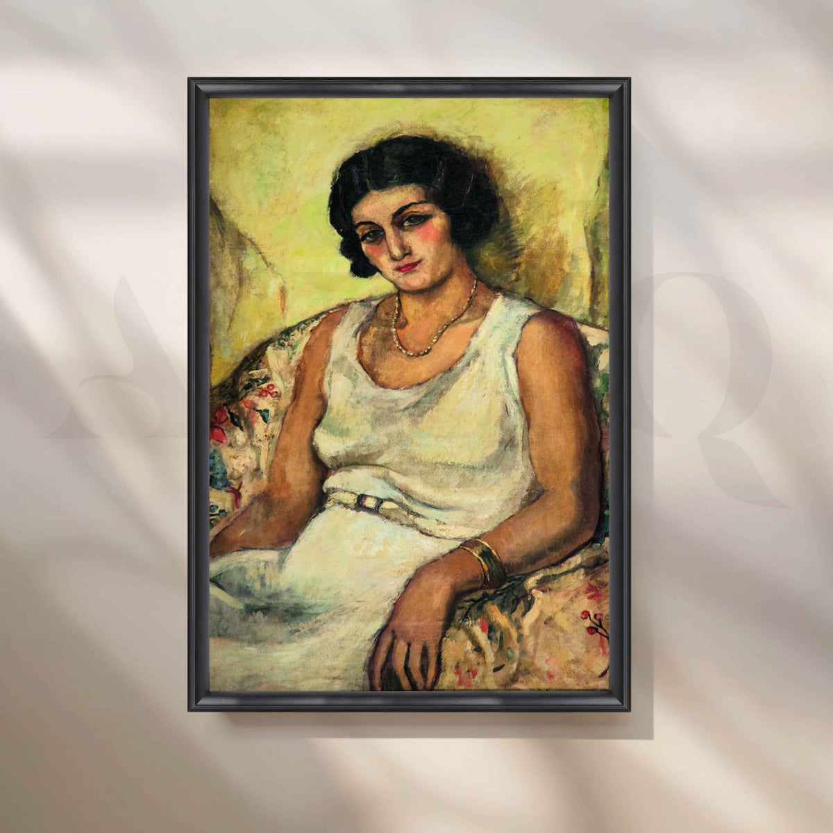 Seated Woman in White Dress by Amrita Sher-Gil Canvas Artwork – Asha Art Studio – Image 3