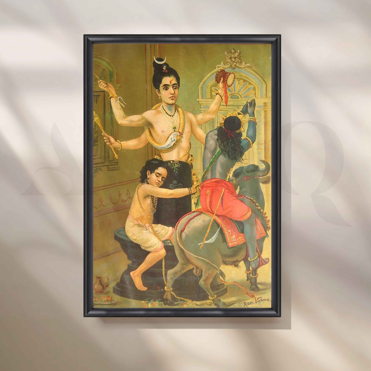 Shiva Parvati with Ganesha by Raja Ravi Varma Canvas Artwork – Asha Art Studio – Image 3