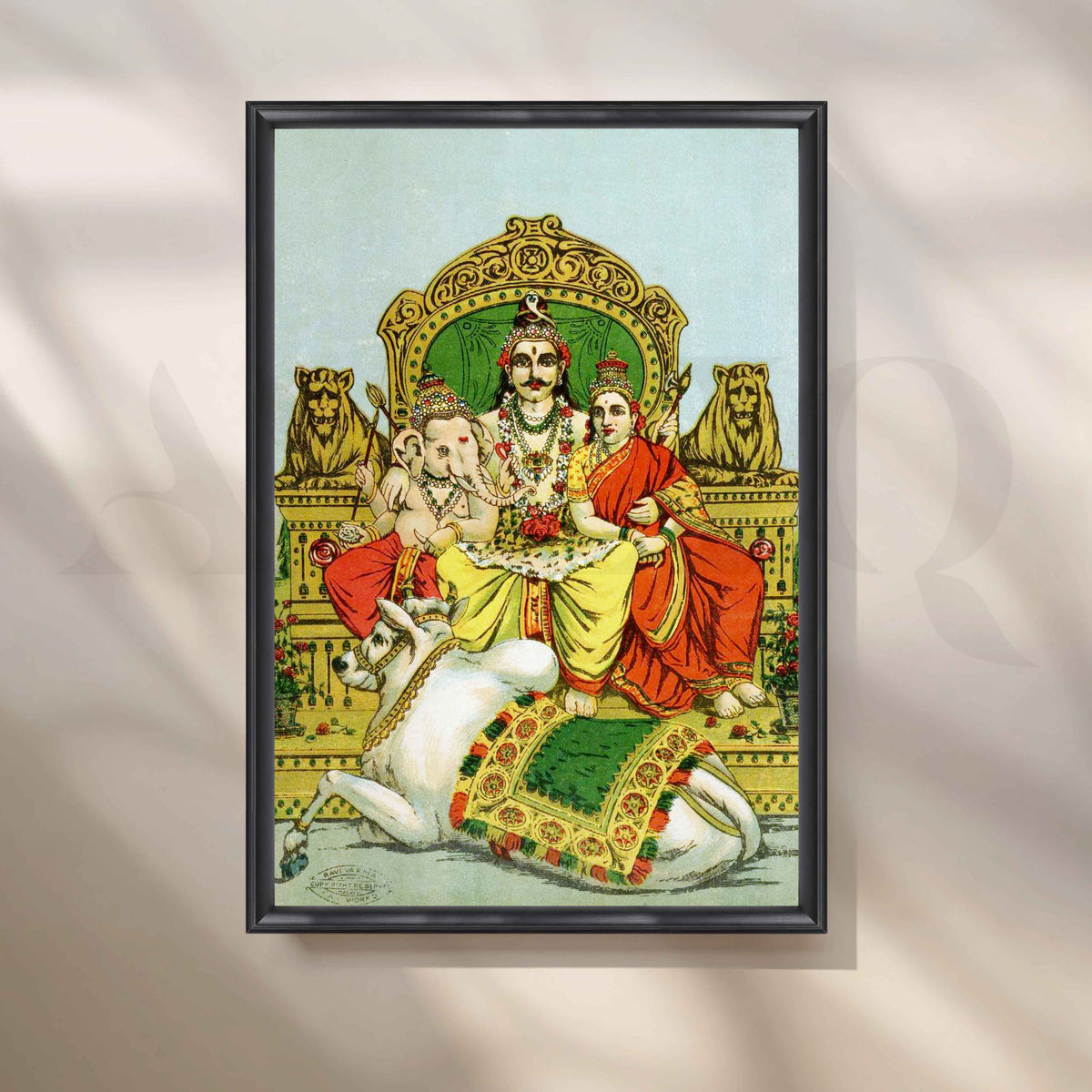 Shiva, Parvati and Ganesha Enthroned on Mount Kailas by Raja Ravi Varma Canvas Artwork – Asha Art Studio – Image 3