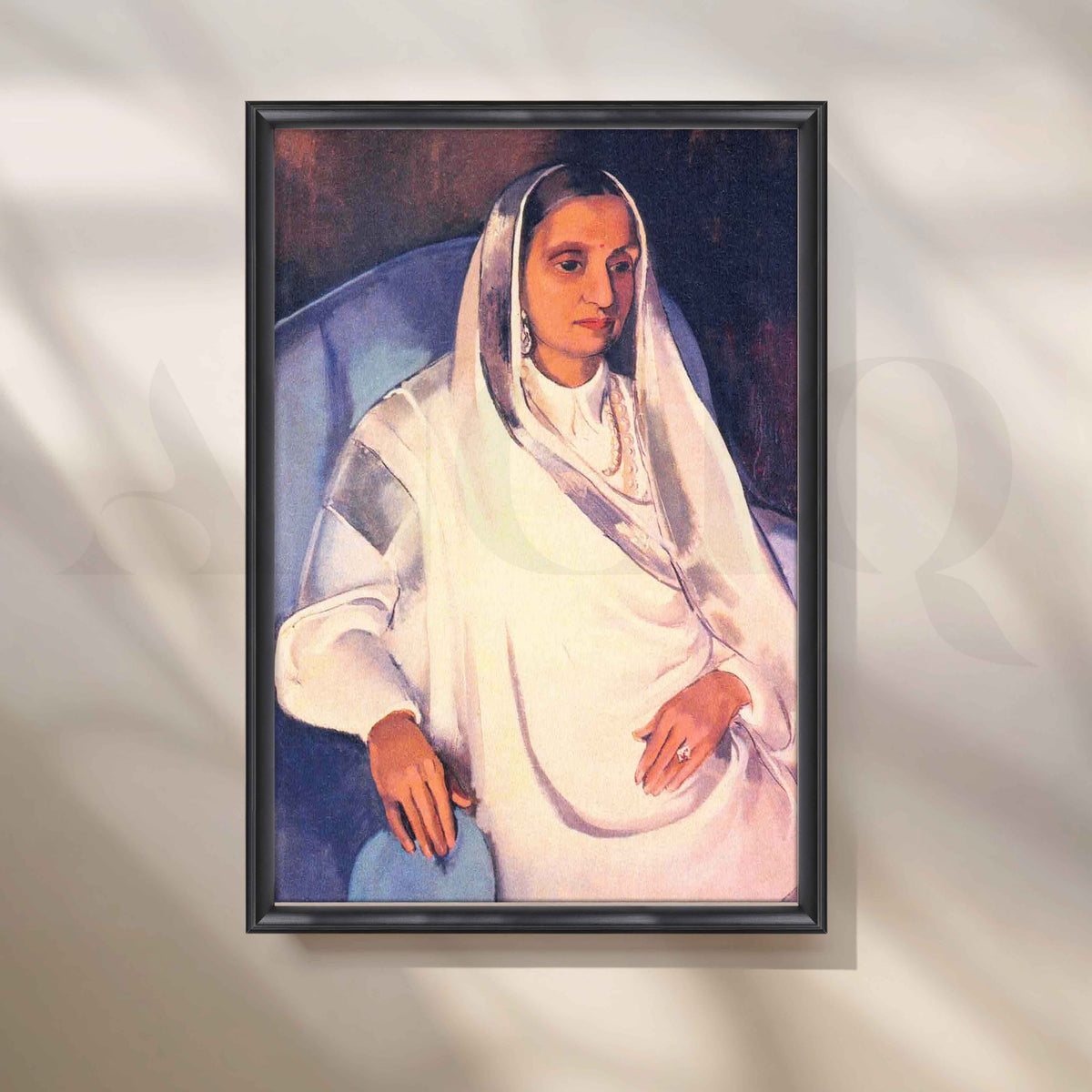 Amrita Sher-Gil in White Sari Canvas Artwork – Asha Art Studio – Image 3