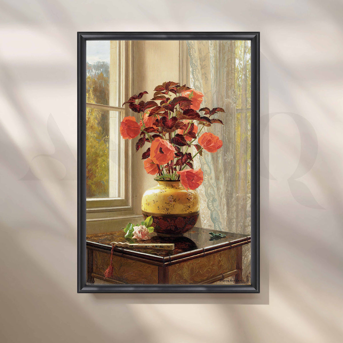 Vintage Poppy Vase by Window Canvas Artwork – Asha Art Studio – Image 5