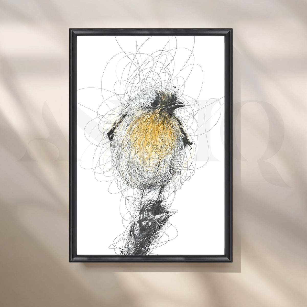 Yellow Songbird Sketch Canvas Artwork – Asha Art Studio – Image 3