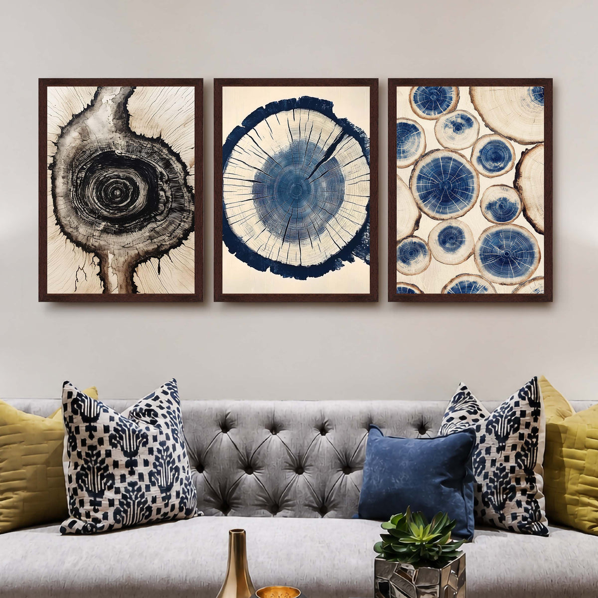 Blue Wood Ring Gallery Wall Set of 3 – Asha Art Studio – Image 6