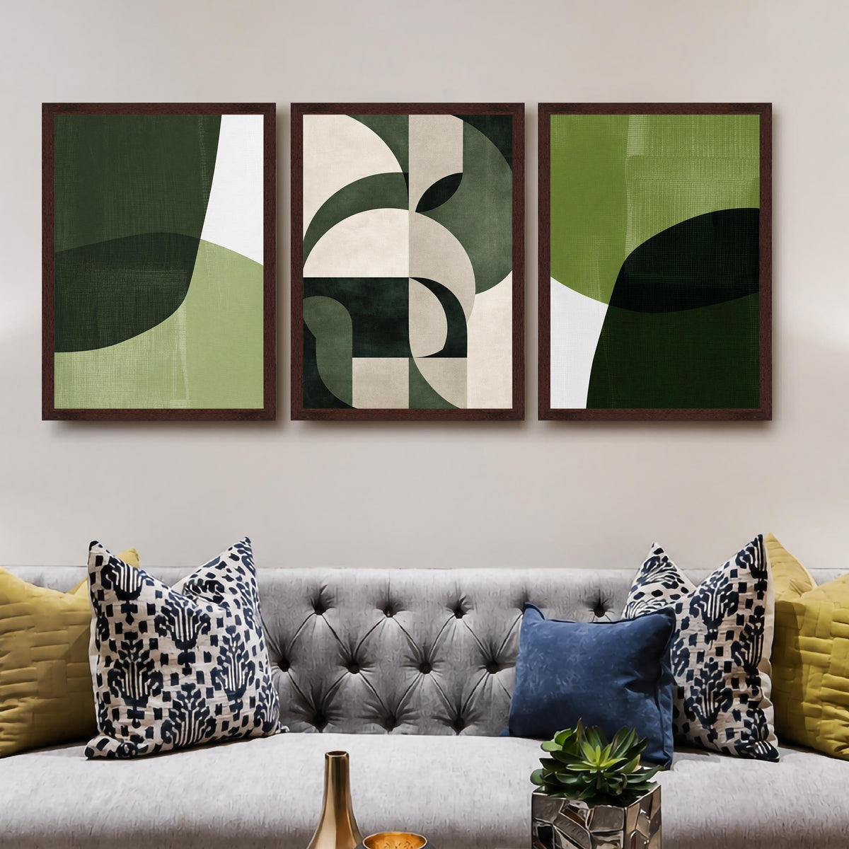 Green Abstract Gallery Wall Set of 3 - 18 x 24 Inches – Asha Art Studio – Image 6