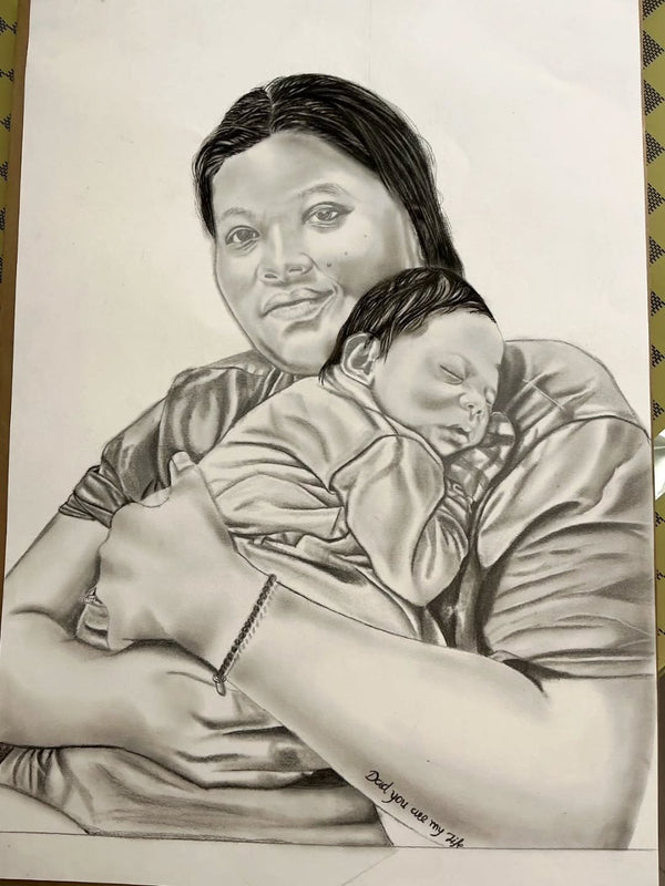 Mother & child, pencil and charcoal