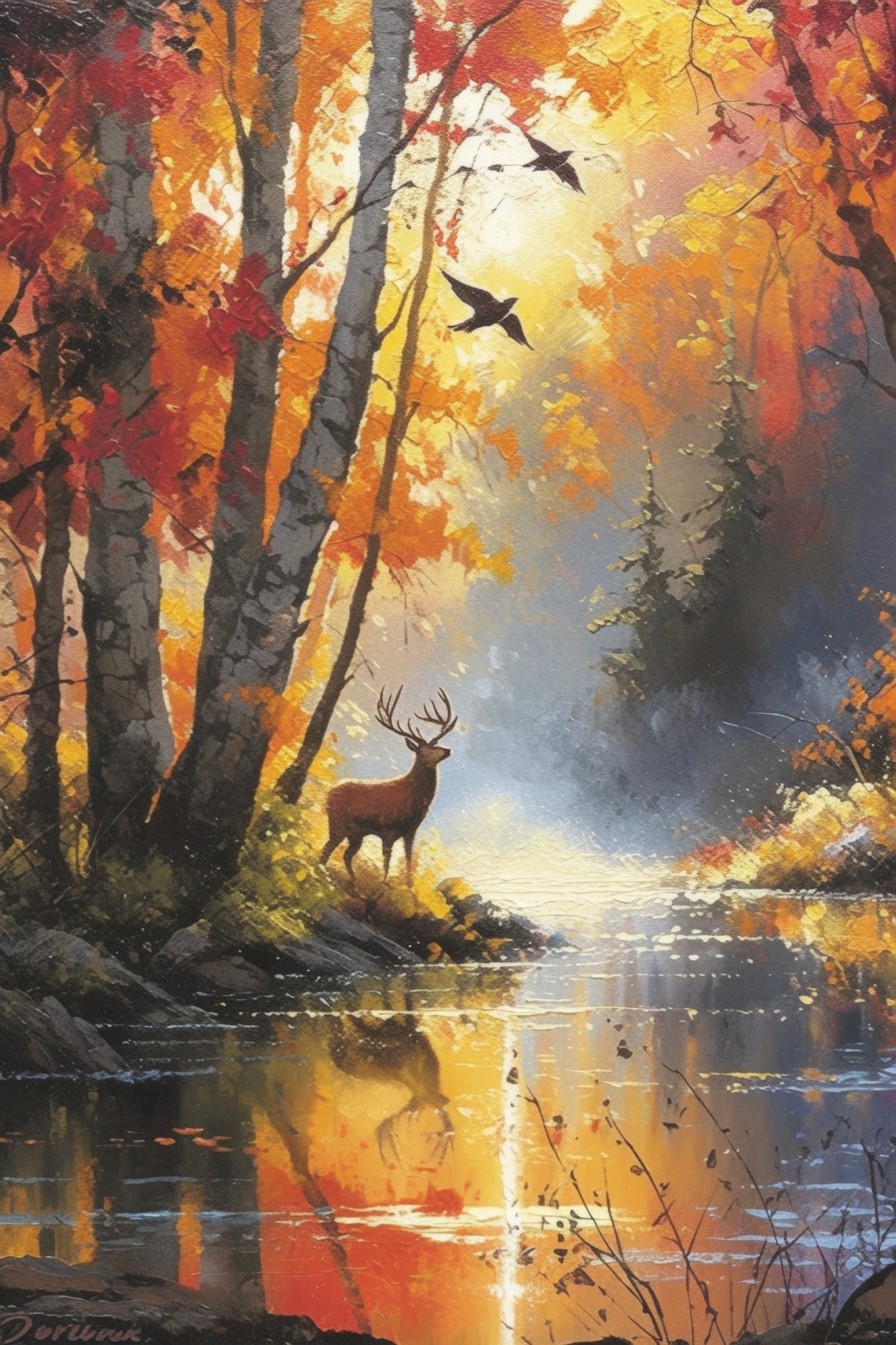 Autumn Forest Deer Canvas Painting | Premium Nature Wall Art for Living Room & Home Décor