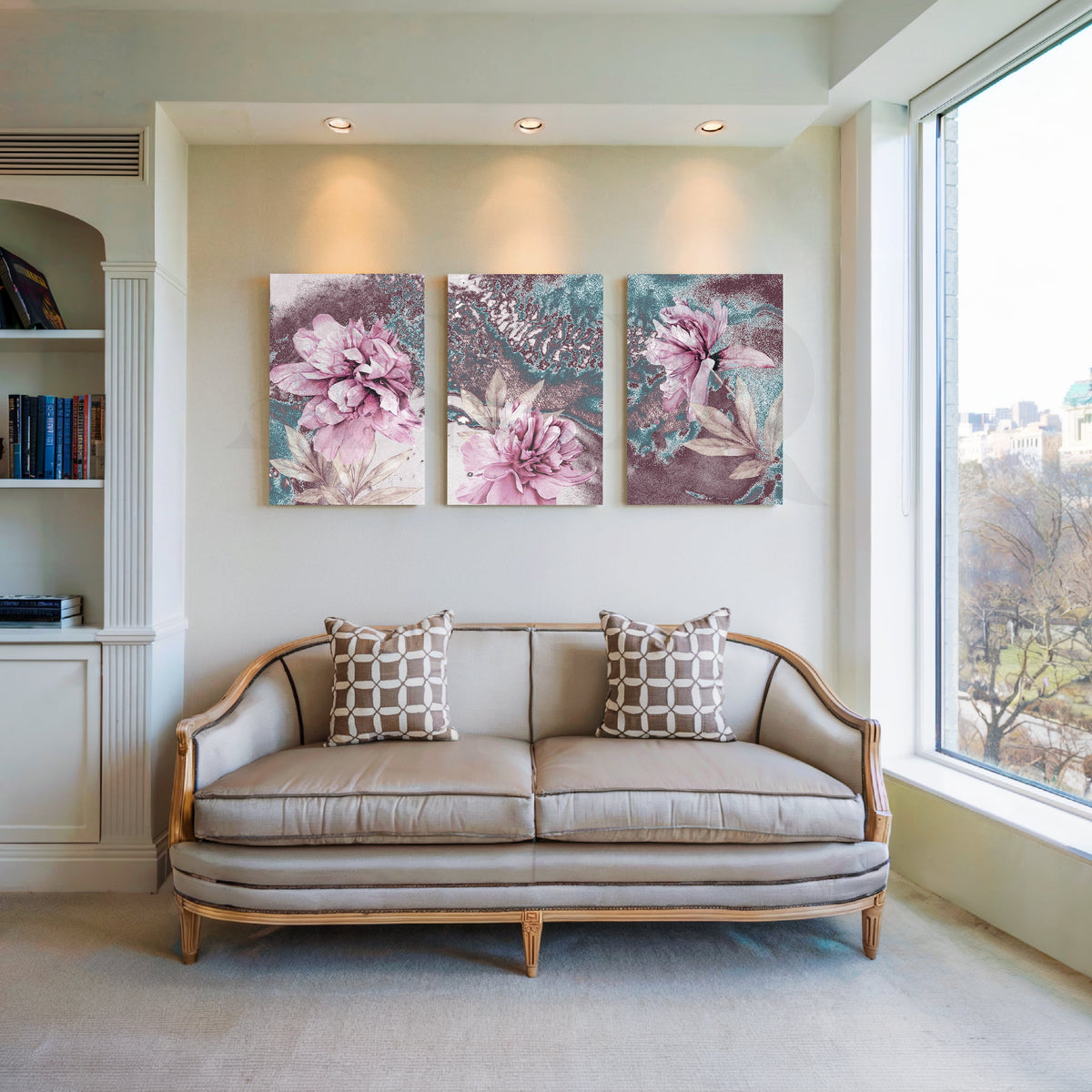 Dusty Rose Bloom Gallery Wall – Set of 3 Artworks – Asha Art Studio