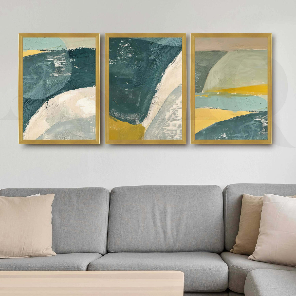 Teal Horizon Abstract Gallery Wall Artwork Set of 3 – Asha Art Studio – Image 4
