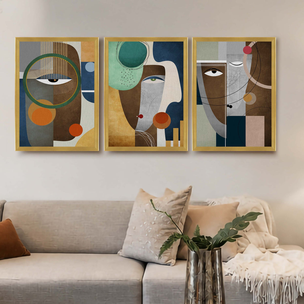 Modern Abstract Face Gallery Wall Canvas Artwork Set of 3 - 18 x 24 Inches – Asha Art Studio – Image 4