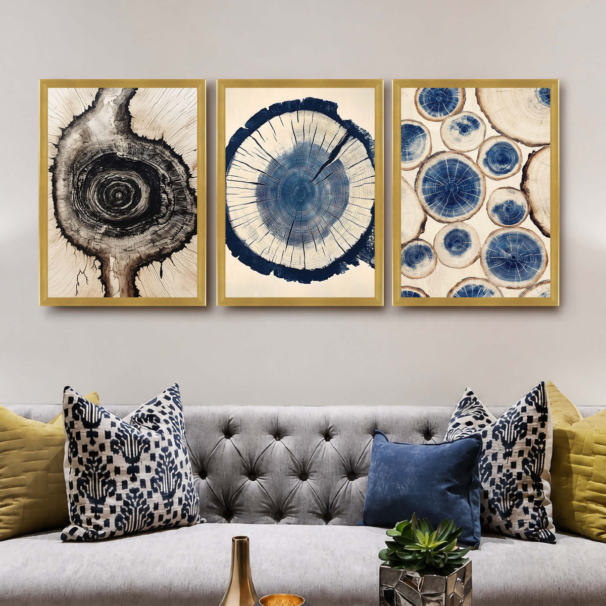 Blue Wood Ring Gallery Wall Set of 3 – Asha Art Studio – Image 4