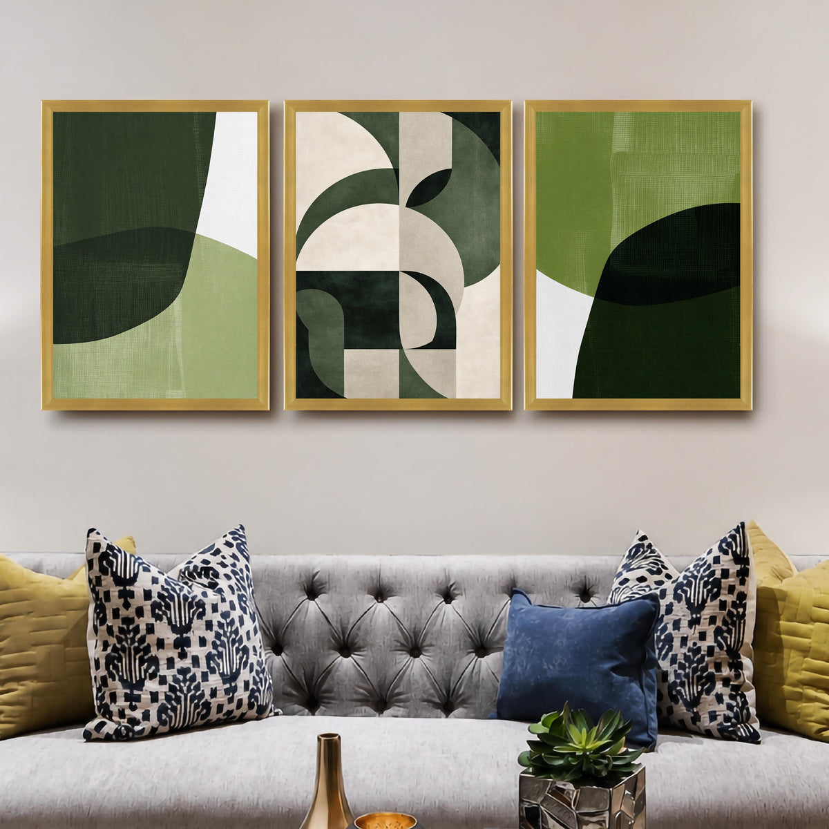Green Abstract Gallery Wall Set of 3 - 18 x 24 Inches – Asha Art Studio – Image 4