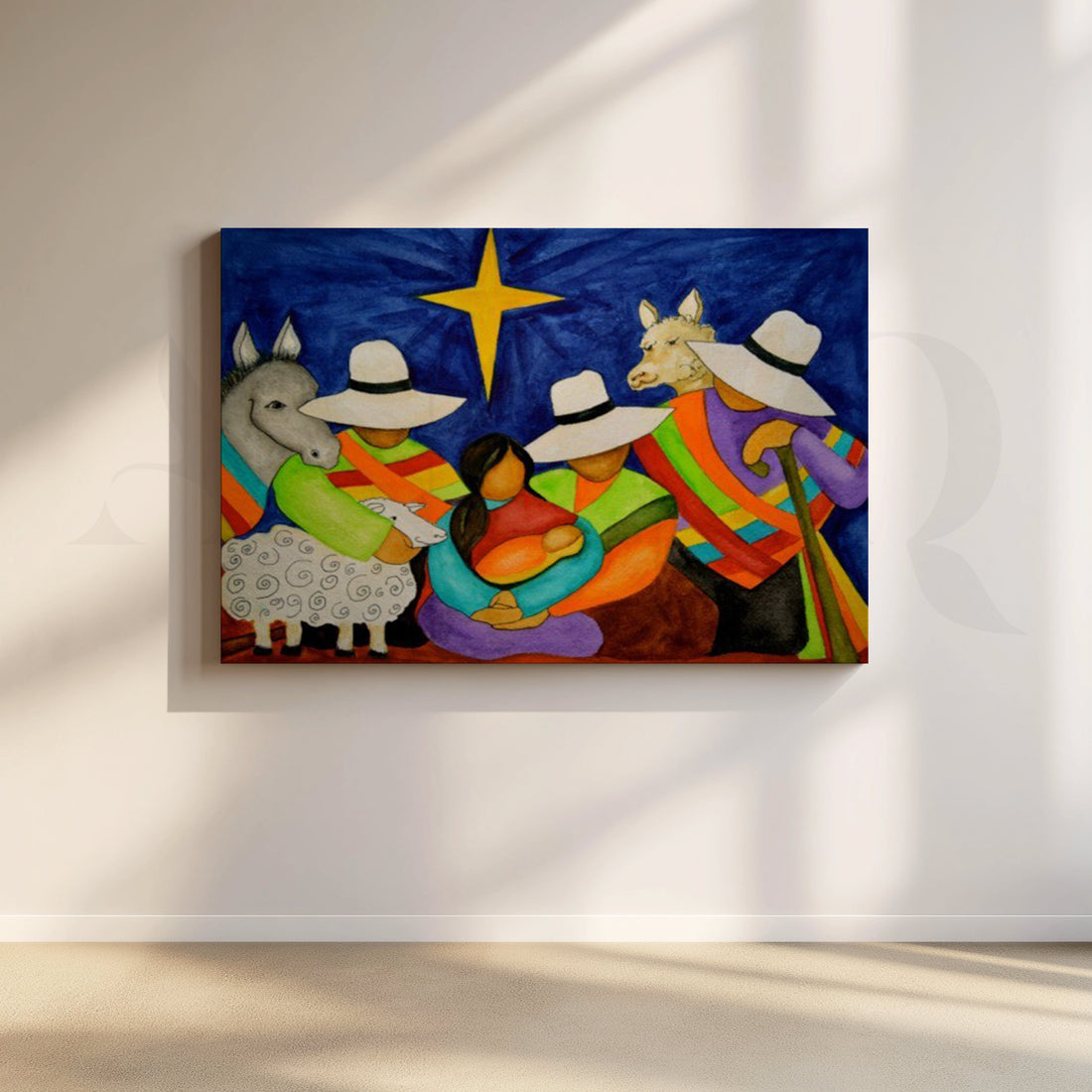 Folk Nativity Celebration Canvas Artwork – Asha Art Studio