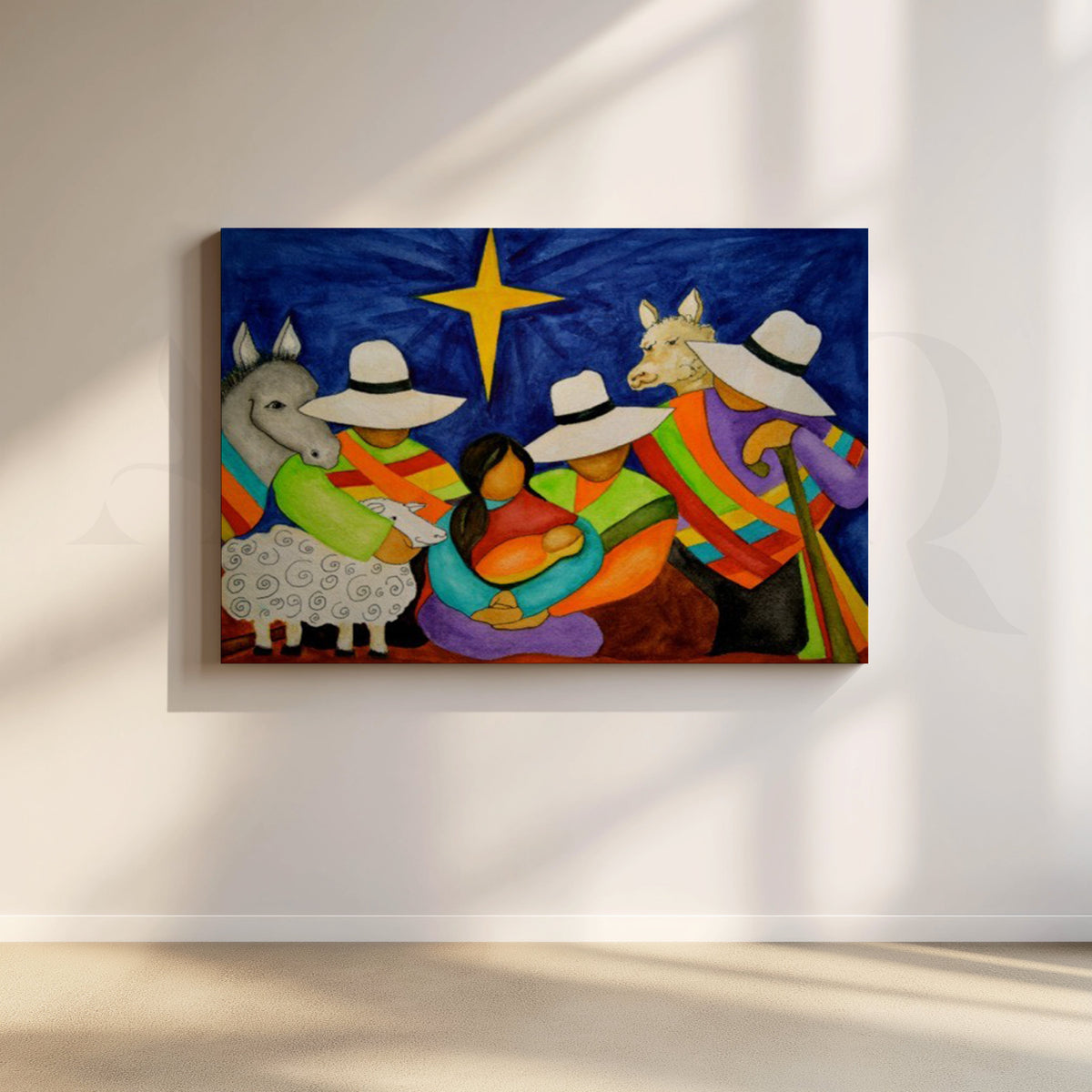 Folk Nativity Celebration Canvas Artwork – Asha Art Studio