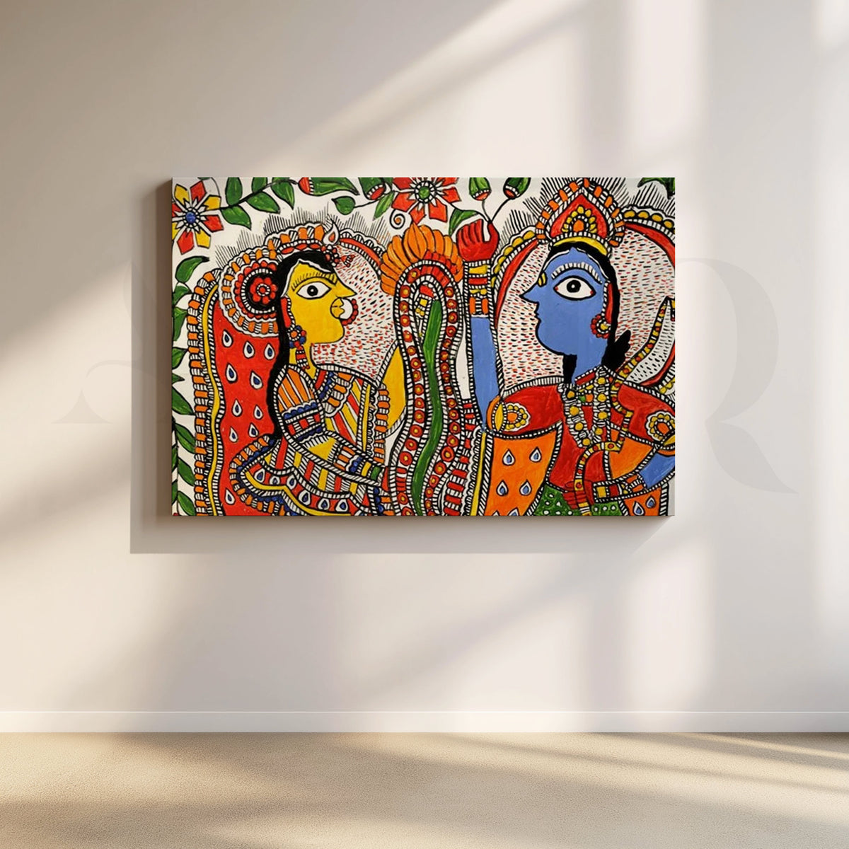 Madhubani Couple Mythology Canvas Artwork – Asha Art Studio