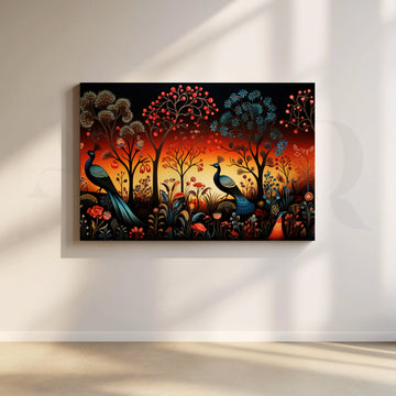 Sunset Peacock Forest Canvas Artwork – Asha Art Studio