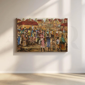 Village Market Life Canvas Artwork – Asha Art Studio