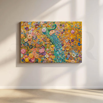 Floral Symphony Peacock Canvas Artwork – Asha Art Studio