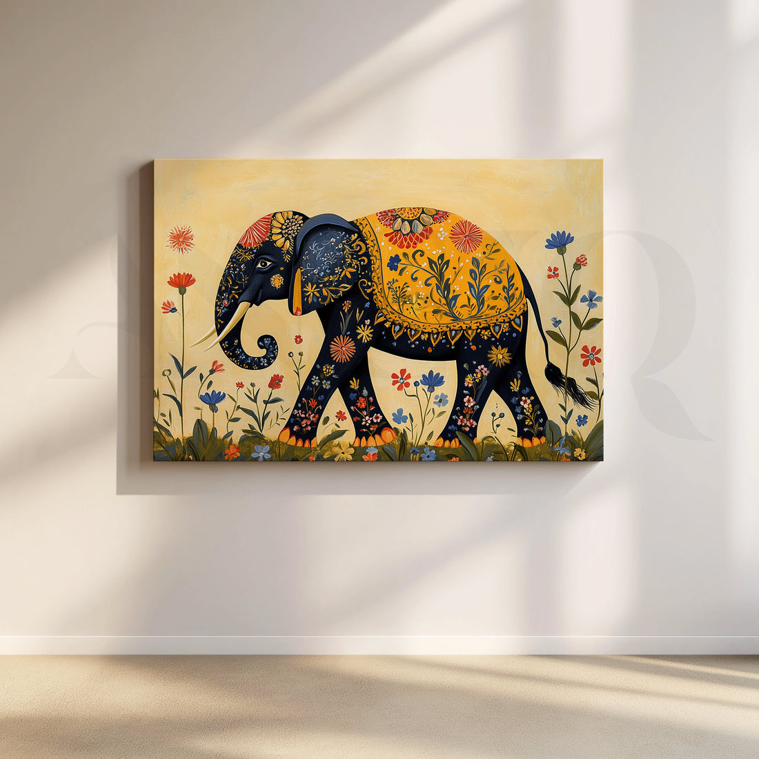 Royal Floral Elephant Indian Canvas Artwork – Asha Art Studio
