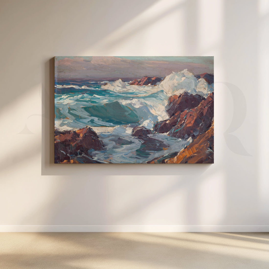 Crashing Waves on Rocks Canvas Artwork – Asha Art Studio