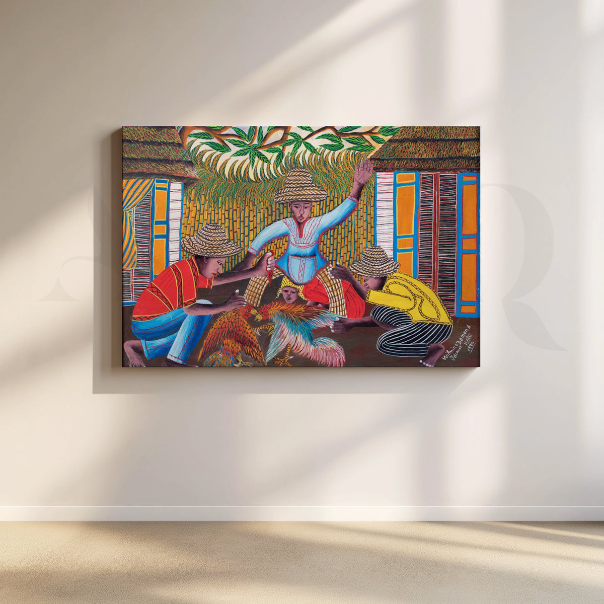 Tropical Village Gathering Folk Canvas Artwork – Asha Art Studio