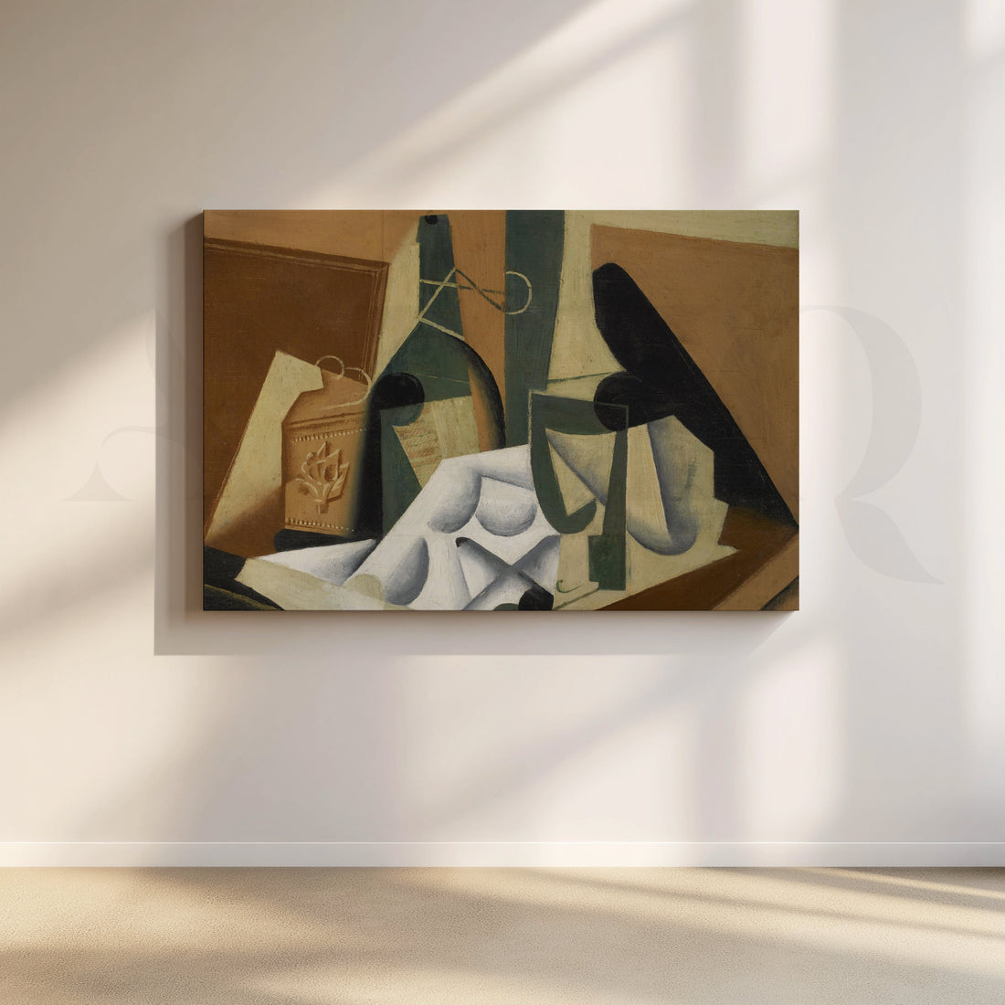 Cubist Still Life with Bottle Canvas Artwork – Asha Art Studio