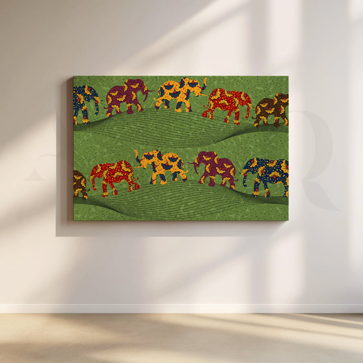 Folk Elephant Parade Canvas Artwork – Asha Art Studio
